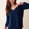 u0026 Isla Knitwear | Gifts Under £250^& Isla Aria Stripe V Neck Jumper In Navy Multi IF4C-199