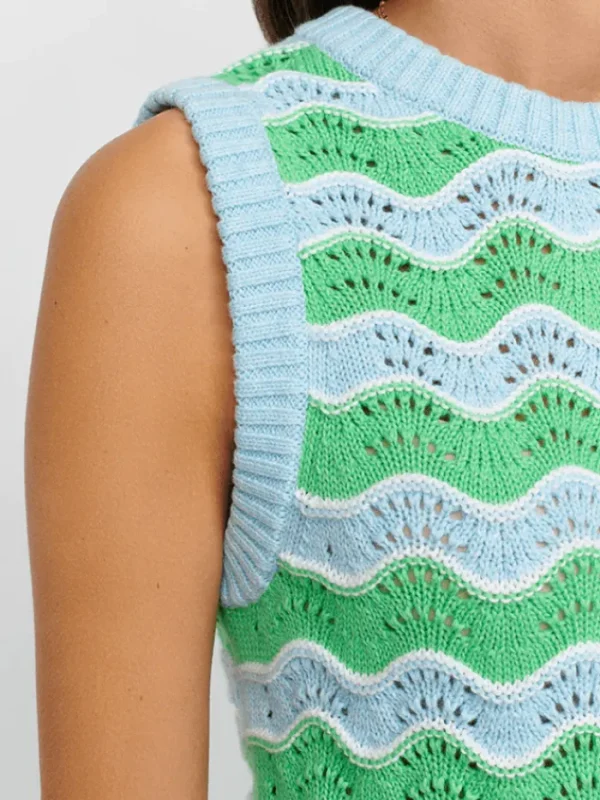 u0026 Isla Knitwear | Gifts Under £50^& Isla Chloe Wave Stripe Vest In Seafoam Multi IS4T-100