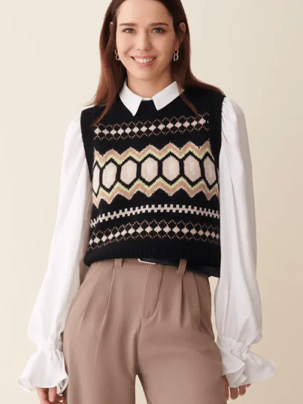 u0026 Isla Knitwear | Gifts Under £250^& Isla Eliana Fairisle Vest In Black Multi IF4C-192