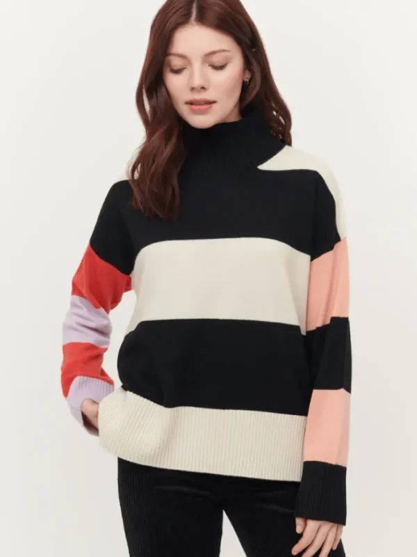 u0026 Isla Knitwear | Gifts Under £250^& Isla Sadie Colourblock Black/Multi Stripe Funnel Cashmere Jumper IF3