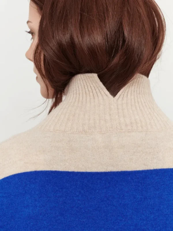 u0026 Isla Knitwear | Gifts Under £250^& Isla Sadie Colourblock Oatmeal/Multi Stripe Funnel Cashmere Jumper I