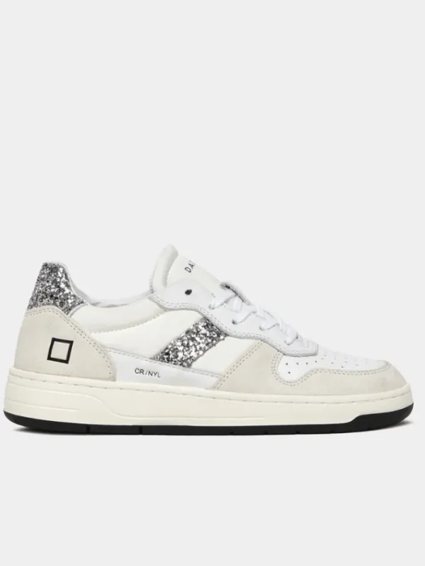 D.A.T.E. Footwear | Footwear^Court 2.0 Nylon White Glitter Trainers W401-C2-NY-11