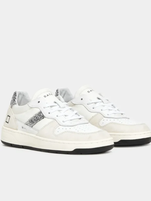 D.A.T.E. Footwear | Footwear^Court 2.0 Nylon White Glitter Trainers W401-C2-NY-11