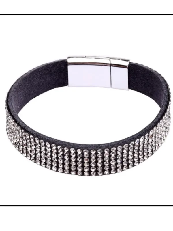 Black Colour Gifts Under £50^Diamanté T Bracelet B21690 Thin Black Leather