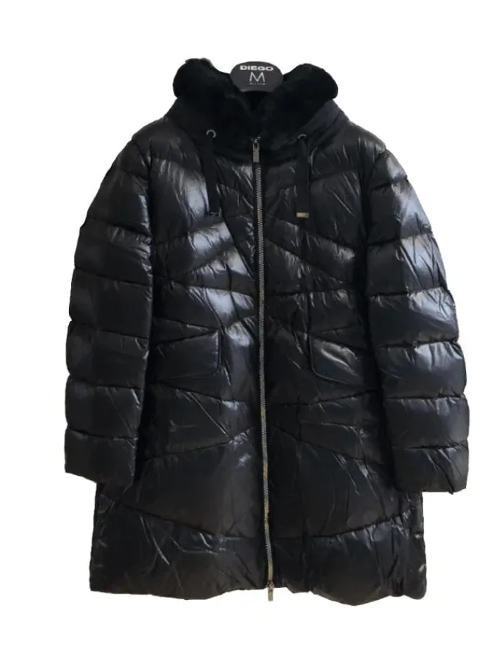 diego_m_milano_black_long_0.webp Diego M Milano Coats And Jackets | Puffers And Gilets^Black Long Down Jacket With Trimming 231P T931 OTM Col