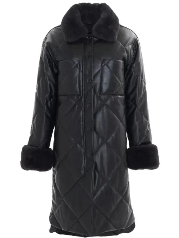 Freed Coats And Jackets | Faux Fur Edit^Kym Midi Length Quilted Vegan Leather Jacket In Black