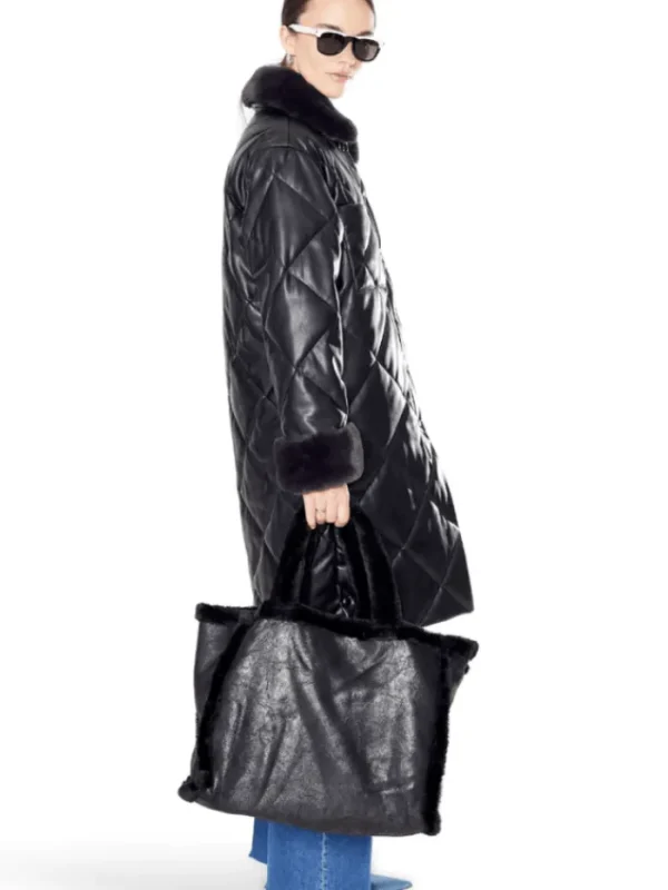 Freed Coats And Jackets | Faux Fur Edit^Kym Midi Length Quilted Vegan Leather Jacket In Black