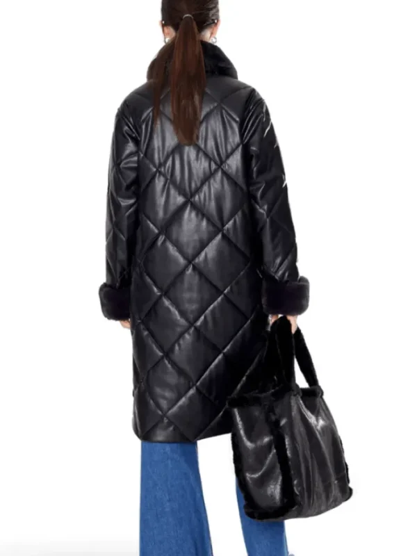 Freed Coats And Jackets | Faux Fur Edit^Kym Midi Length Quilted Vegan Leather Jacket In Black