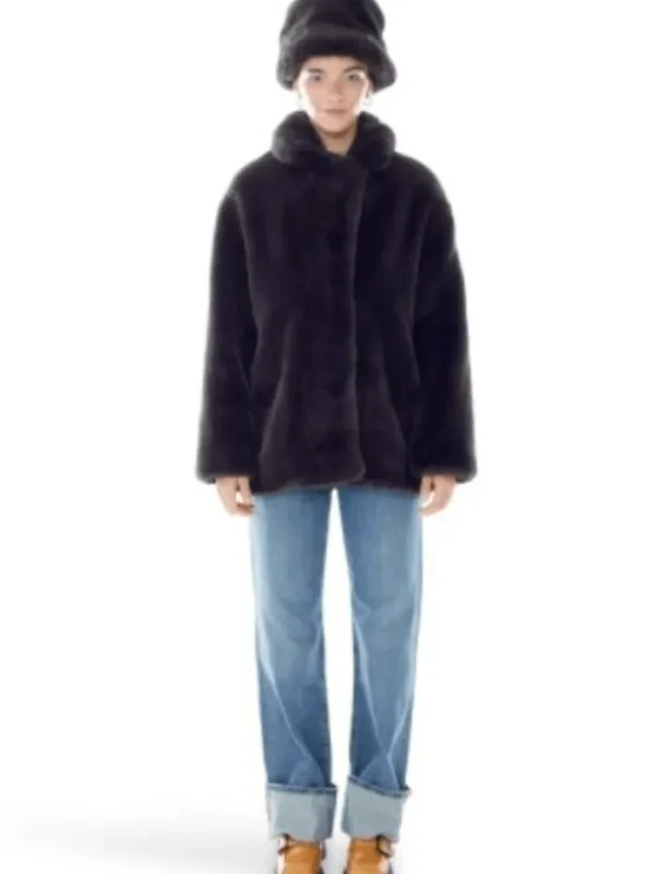 Freed Coats And Jackets | Faux Fur Edit^Riley Faux Fur Hip Length Coat In Coal Black