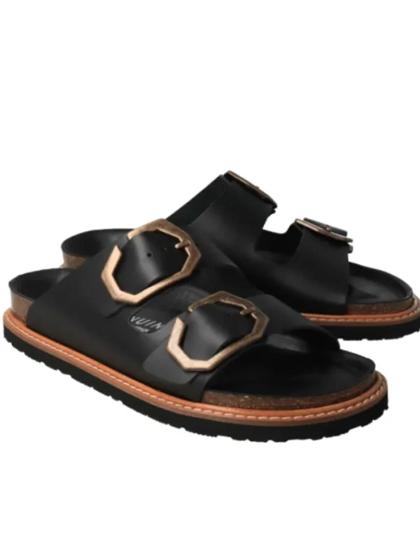Genuins Beachwear | Footwear^Footwear GALIA Leather Black Flat Sandals G105683