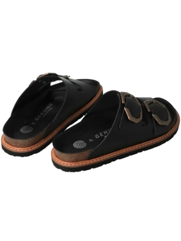 Genuins Beachwear | Footwear^Footwear GALIA Leather Black Flat Sandals G105683