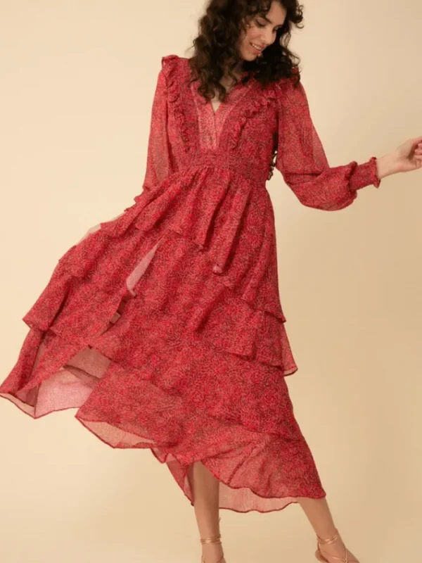 Hale Bob Dresses | Luxury Gifts^Alma Tiered Chiffon Maxi Dress In Raspberry 38EH6040