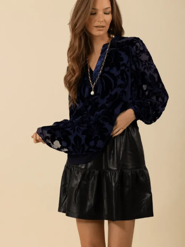 Hale Bob Tops | Party Wear^DANIELLE Navy Velvet Burnout Top 48VT264S