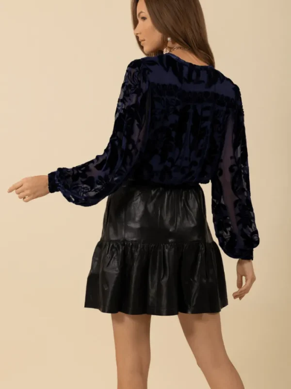 Hale Bob Tops | Party Wear^DANIELLE Navy Velvet Burnout Top 48VT264S