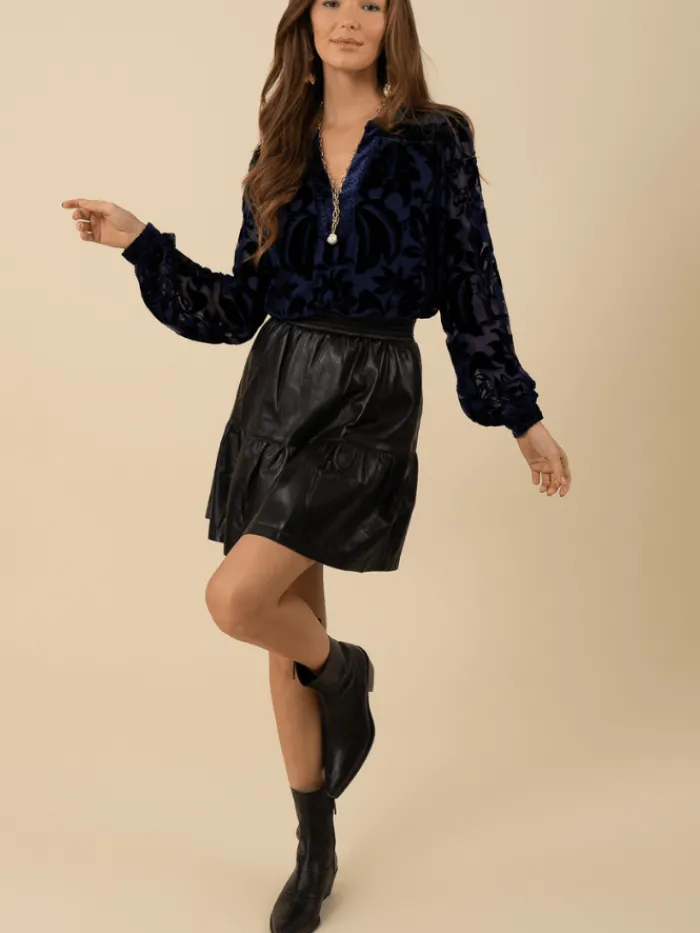 hale_bob_danielle_navy_ve_2.webp Hale Bob Tops | Party Wear^DANIELLE Navy Velvet Burnout Top 48VT264S