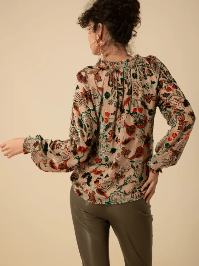 hale_bob_liani_velvet_bur_3-1.webp Hale Bob Party Wear | Tops^LIANI Velvet Burnout Silk Blend Blouse In Beige 47DY224A