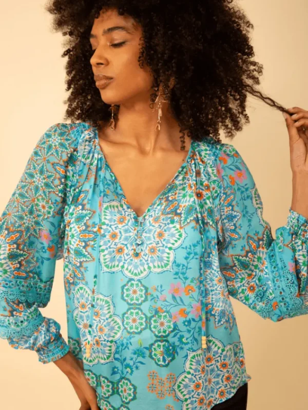 Hale Bob Tops | Gifts Under £250^LILITH Turquoise With Print Top H43EK220A Col TUR