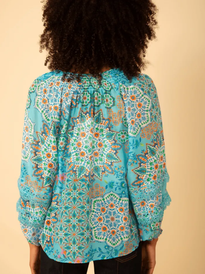 hale_bob_lilith_turquoise_2.webp Hale Bob Tops | Gifts Under £250^LILITH Turquoise With Print Top H43EK220A Col TUR