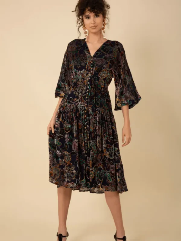 Hale Bob Dresses | Party Wear^RAVEN Velvet Burnout Midi Dress In Navy 47DY620A