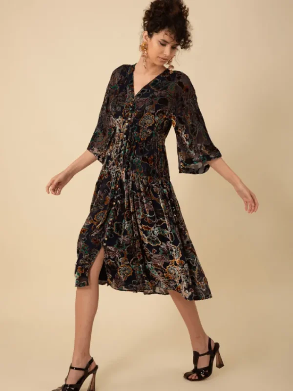Hale Bob Dresses | Party Wear^RAVEN Velvet Burnout Midi Dress In Navy 47DY620A