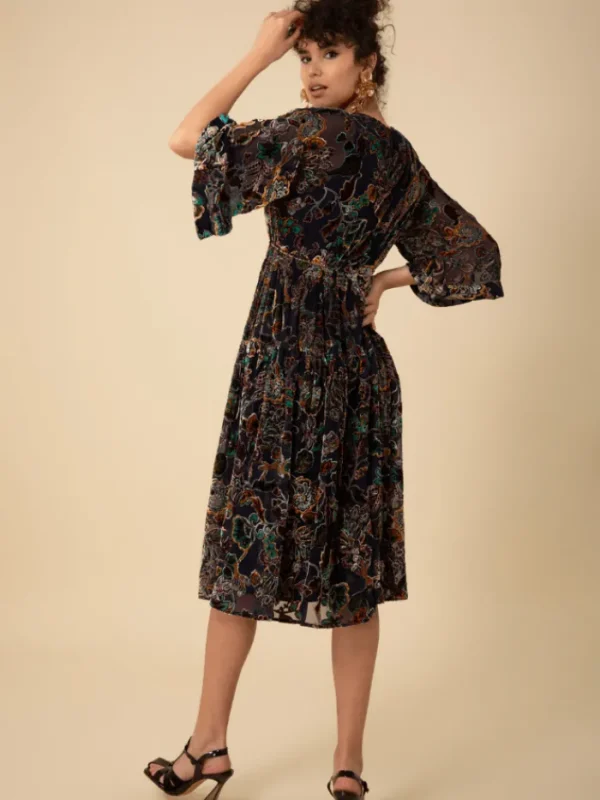 Hale Bob Dresses | Party Wear^RAVEN Velvet Burnout Midi Dress In Navy 47DY620A