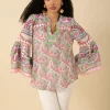 Hale Bob Tops | Luxury Gifts^Women's EZRA Silk Blend Patterned V Neck Top 52TR270A