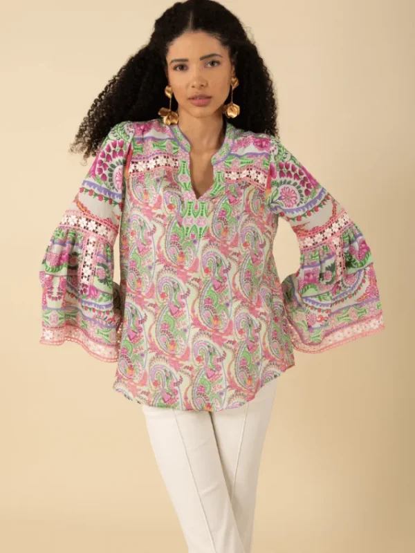 Hale Bob Tops | Luxury Gifts^Women's EZRA Silk Blend Patterned V Neck Top 52TR270A