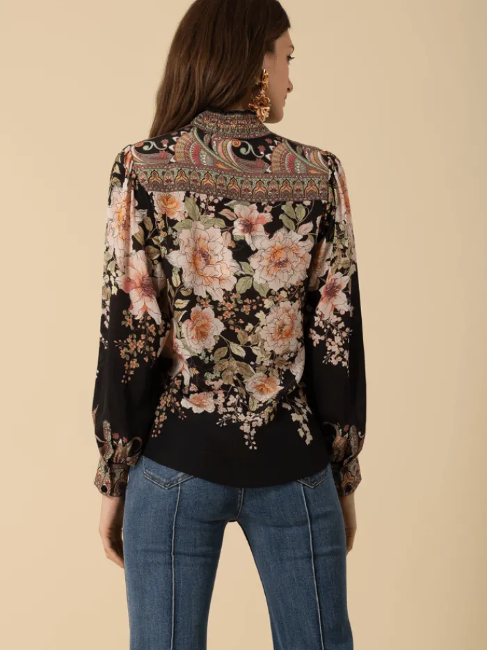 hale_bob_womens_hanna_sil_2.webp Hale Bob Party Wear | Tops^Women's HANNA Silk Patterned Blouse In Black 4YPR252A Col BLK