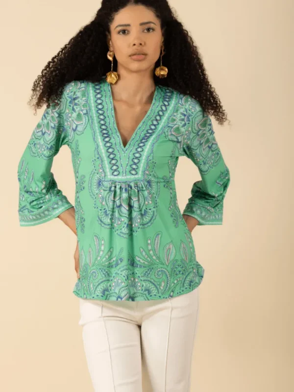 Hale Bob Tops | Luxury Gifts^Women's KIMBER V Neck Top In Green 52DP212A
