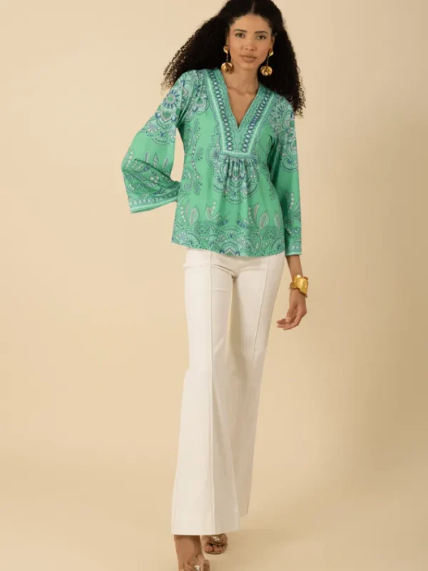 Hale Bob Tops | Luxury Gifts^Women's KIMBER V Neck Top In Green 52DP212A