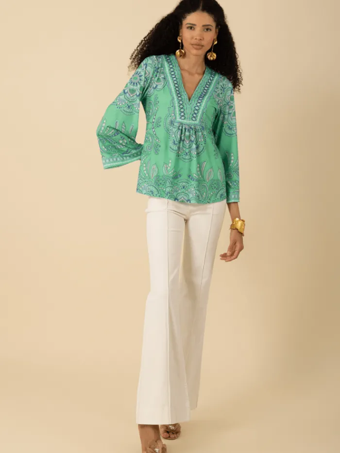 hale_bob_womens_kimber_v__3.webp Hale Bob Tops | Luxury Gifts^Women's KIMBER V Neck Top In Green 52DP212A