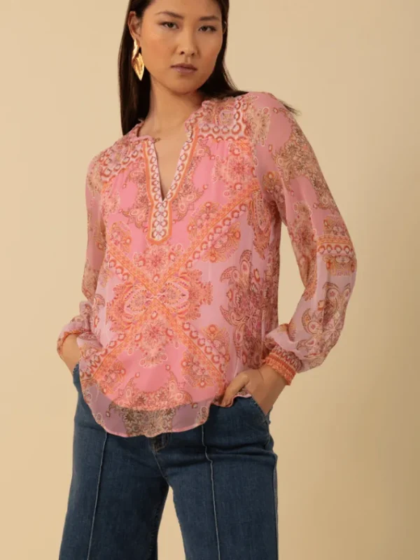 Hale Bob Party Wear | Tops^Women's RENATA Georgette Top In Coral 4YAS210A Col COR