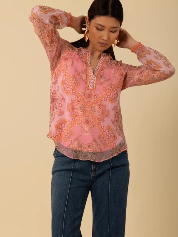 Hale Bob Party Wear | Tops^Women's RENATA Georgette Top In Coral 4YAS210A Col COR