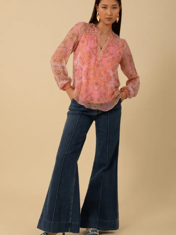 Hale Bob Party Wear | Tops^Women's RENATA Georgette Top In Coral 4YAS210A Col COR