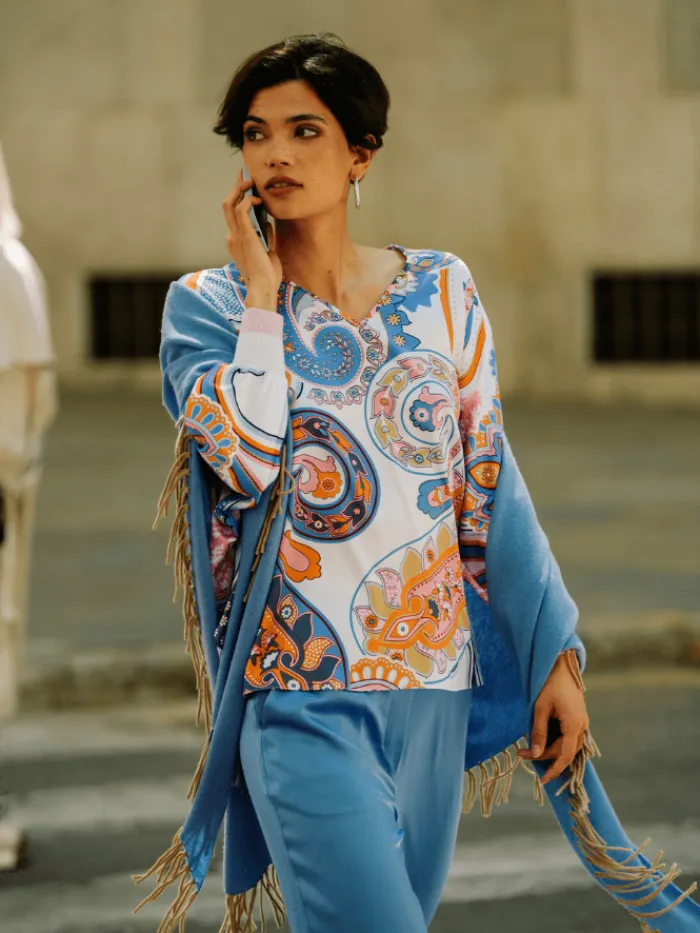 herzens_angelegenheit_wom_2.webp Herzen’s Angelegenheit Ponchos And Wraps | Coats And Jackets^Women's Wool And Cashmere Cornflower Blue Cape