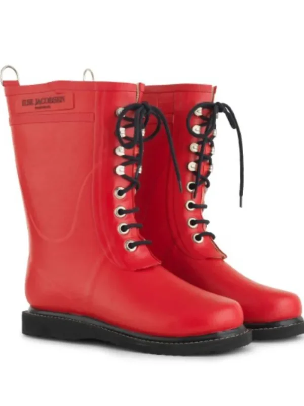 Ilse Jacobsen Footwear | Footwear^Medium Length Rubber Lace Up Wellington Boots Deep Red R