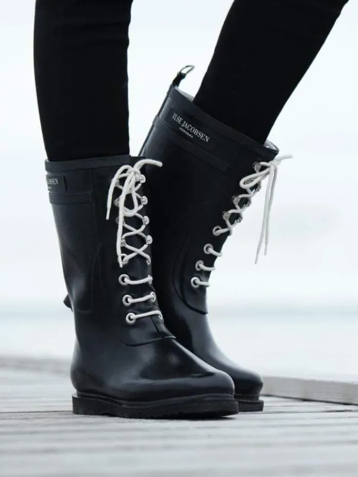 ilse_jacobsen_medium_leng_0-2.webp Ilse Jacobsen Footwear | Footwear^Medium Length Rubber Lace Up Wellington Boots Black RUB1