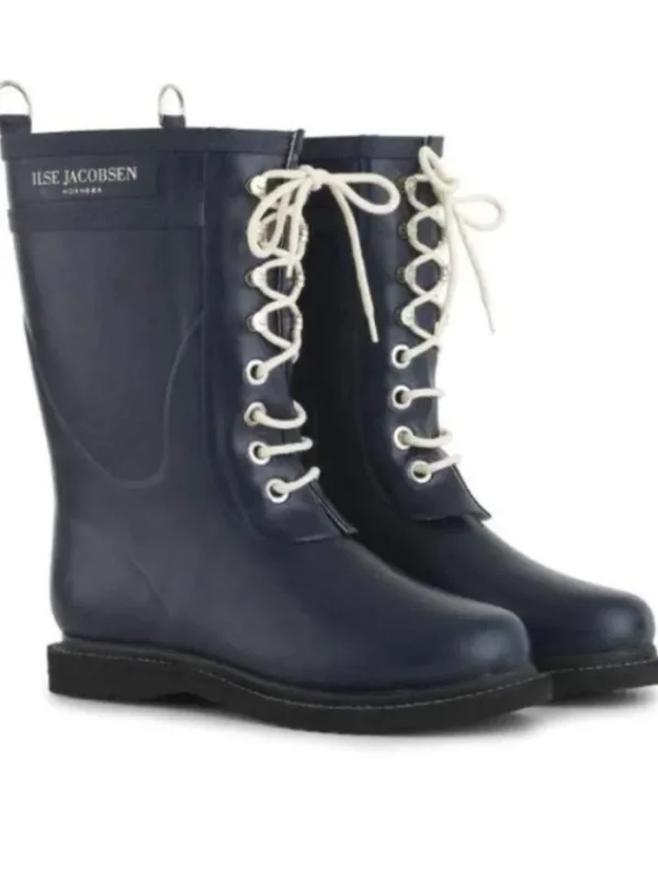 Ilse Jacobsen Footwear | Footwear^Medium Length Rubber Lace Up Wellington Boots Dark Indig