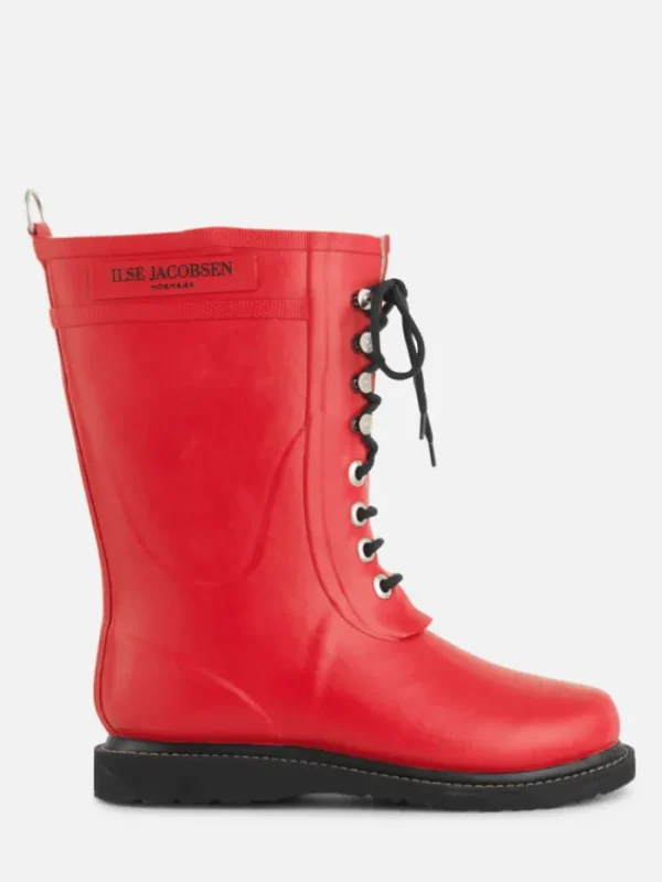 Ilse Jacobsen Footwear | Footwear^Medium Length Rubber Lace Up Wellington Boots Deep Red R