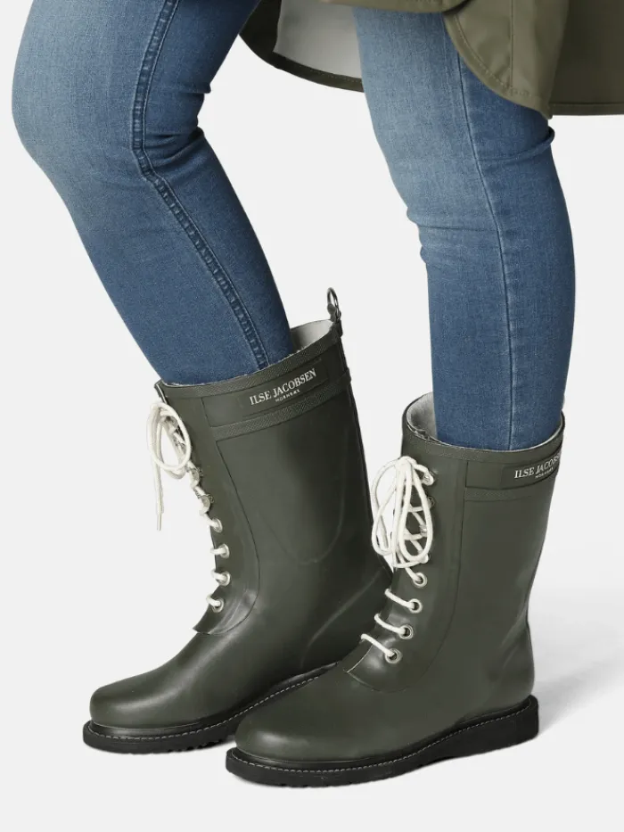 ilse_jacobsen_rub_medium__0.webp Ilse Jacobsen Footwear | Footwear^RUB15 Medium Length Rubber Lace Up Wellington Boots Army