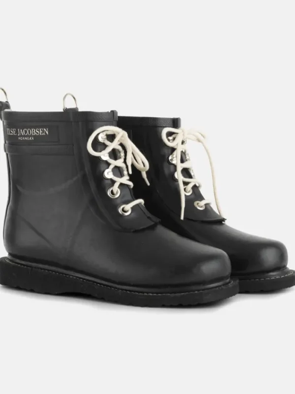 Ilse Jacobsen Footwear | Footwear^Short Rubber Lace Up Wellington Boots Black RUB2 001