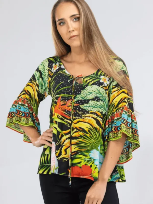 Inoa Tops | Beachwear^Darwin Printed Silk BOHO Top with Crystals 208