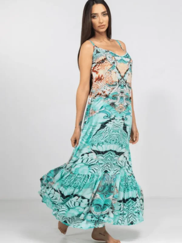 Inoa Dresses | Beachwear^Gold Coast Printed Silk FRILL STRAP MAXI DRESS with Crystals 206