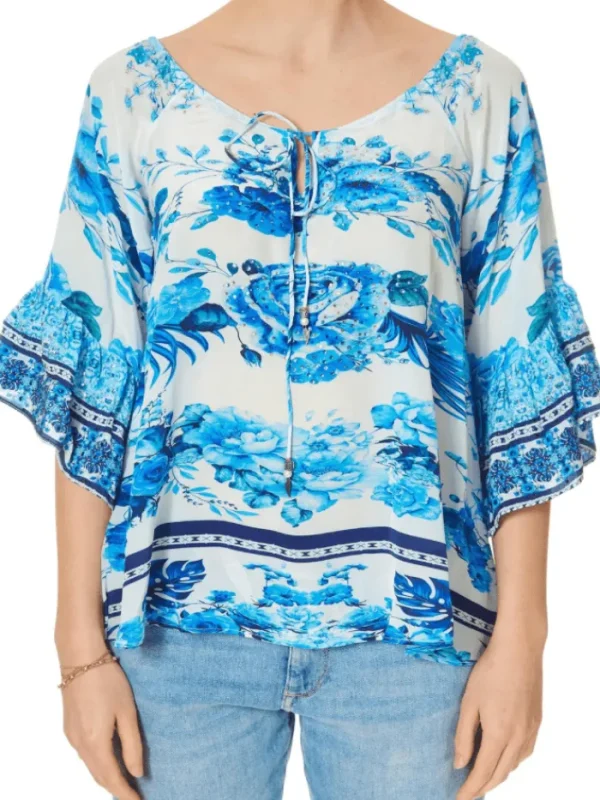 Inoa Tops | Beachwear^Sydney Printed Silk BOHO Top with Crystals 202