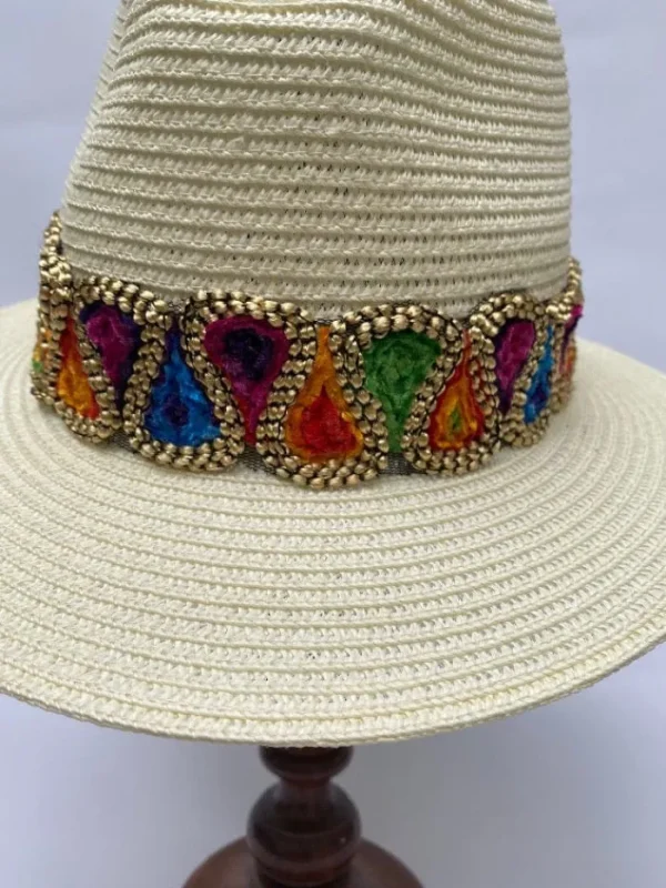 Izzi Hats Hats & Hair Accessories | Gifts Under £50^Izzi Accessories Fedora Cream Hat With Wide Multi Coloured Velvet Tear