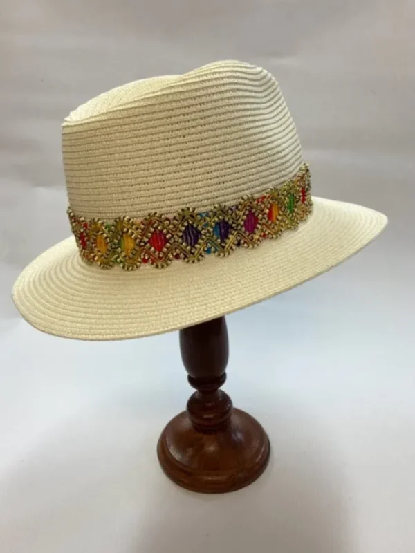 Izzi Hats Hats & Hair Accessories | Gifts Under £100^Izzi Accessories Fedora Cream Hat With Multi Coloured Gold Braid SH374