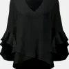 Joseph Ribkoff Tops | Gifts Under £250^Black Georgette Top With Ruffled Sleeves 241283 Col 11