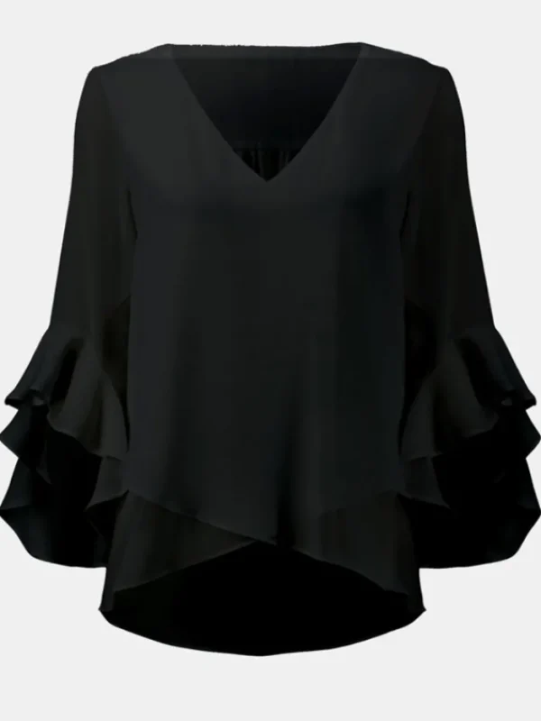 Joseph Ribkoff Tops | Gifts Under £250^Black Georgette Top With Ruffled Sleeves 241283 Col 11