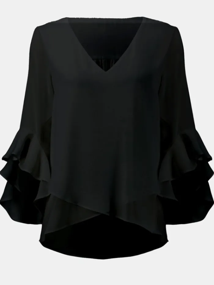 joseph_ribkoff_black_geor_0.webp Joseph Ribkoff Tops | Gifts Under £250^Black Georgette Top With Ruffled Sleeves 241283 Col 11