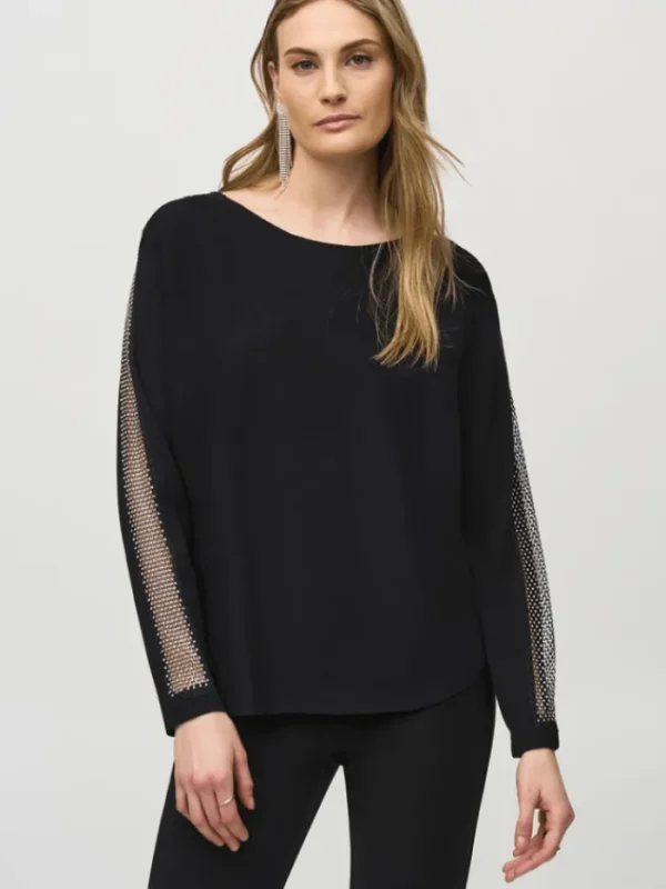 Joseph Ribkoff Knitwear | Gifts Under £100^Black Jumper With Lace Sequin Trim 244910 Col 11